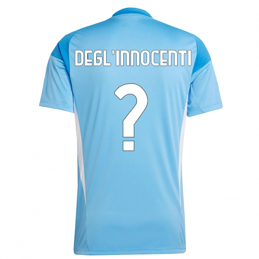 Danxen Niño Camiseta Luca Degl'Innocenti #0 Azul Cielo Blanco Portero Equipación 2025/26 La Camisa