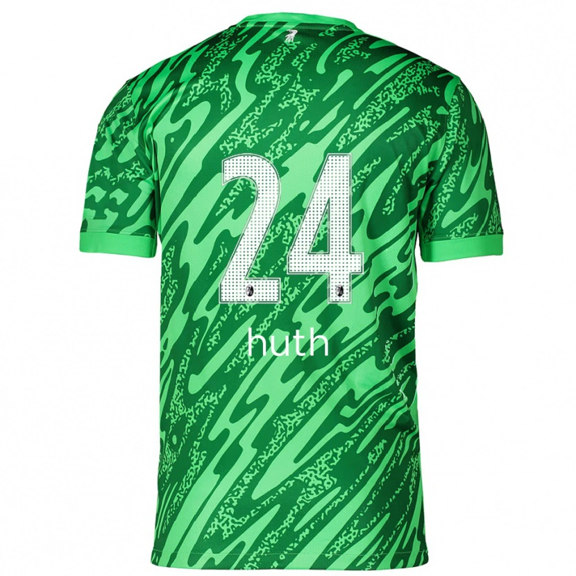 Danxen Niño Camiseta Jannik Huth #24 Verde Blanco Portero Equipación 2025/26 La Camisa