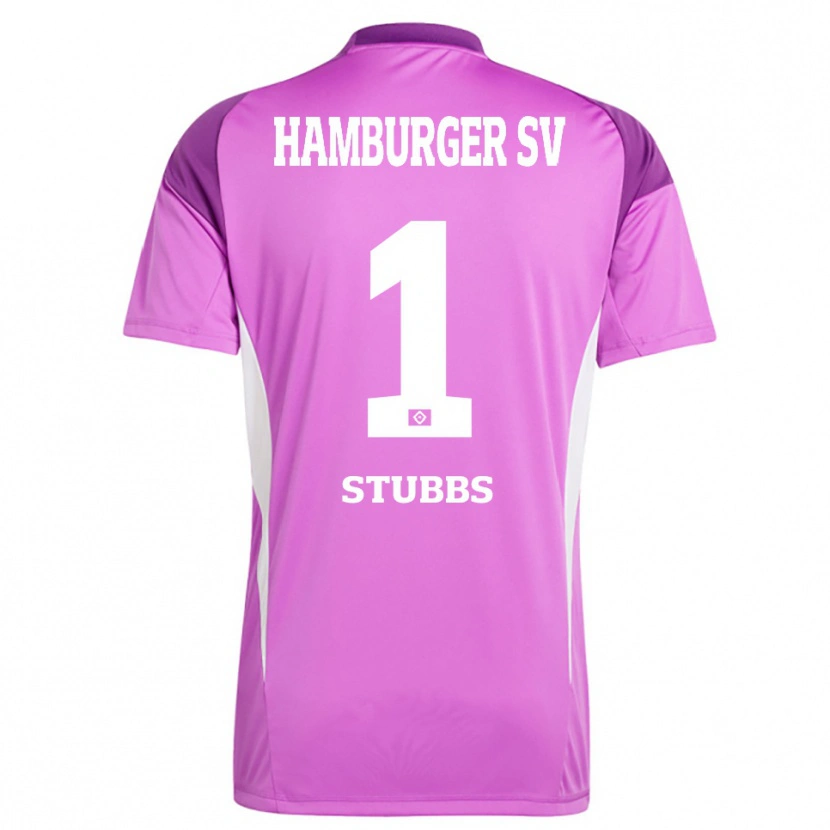 Danxen Niño Camiseta James Stubbs #1 Blanco Lila Púrpura Portero Equipación 2025/26 La Camisa