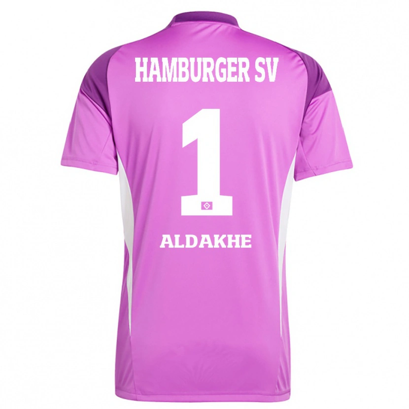 Danxen Niño Camiseta Ather Aldakhe #1 Blanco Lila Púrpura Portero Equipación 2025/26 La Camisa