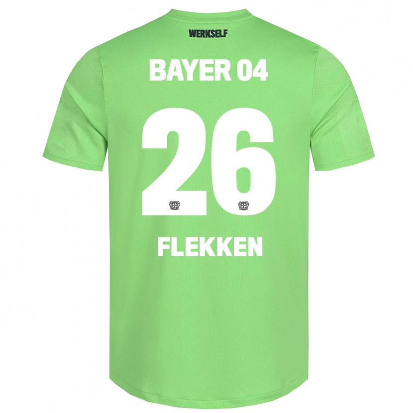 Danxen Niño Camiseta Mark Flekken #26 Verde Claro Blanco Portero Equipación 2025/26 La Camisa