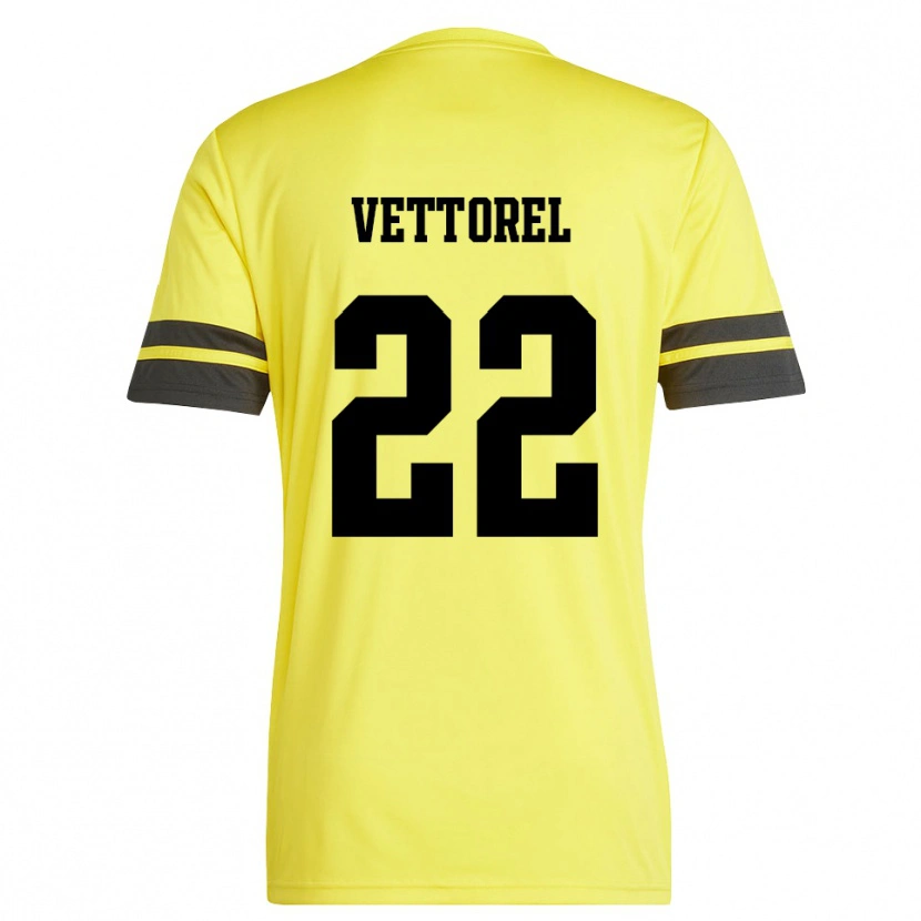 Danxen Niño Camiseta Thomas Vettorel #22 Amarillo Negro Portero Equipación 2025/26 La Camisa