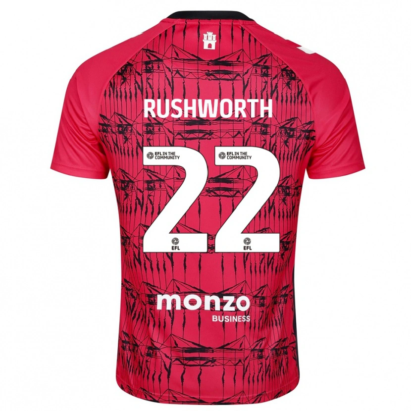 Danxen Niño Camiseta Carl Rushworth #22 Rojo Blanco Portero Equipación 2025/26 La Camisa