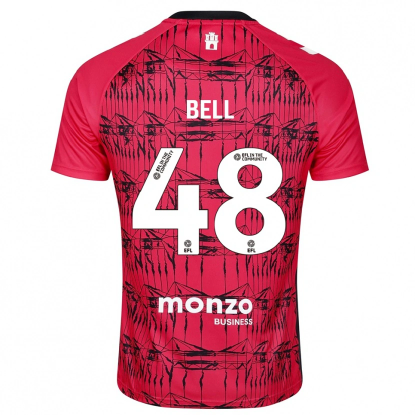 Danxen Niño Camiseta Luke Bell #48 Rojo Blanco Portero Equipación 2025/26 La Camisa