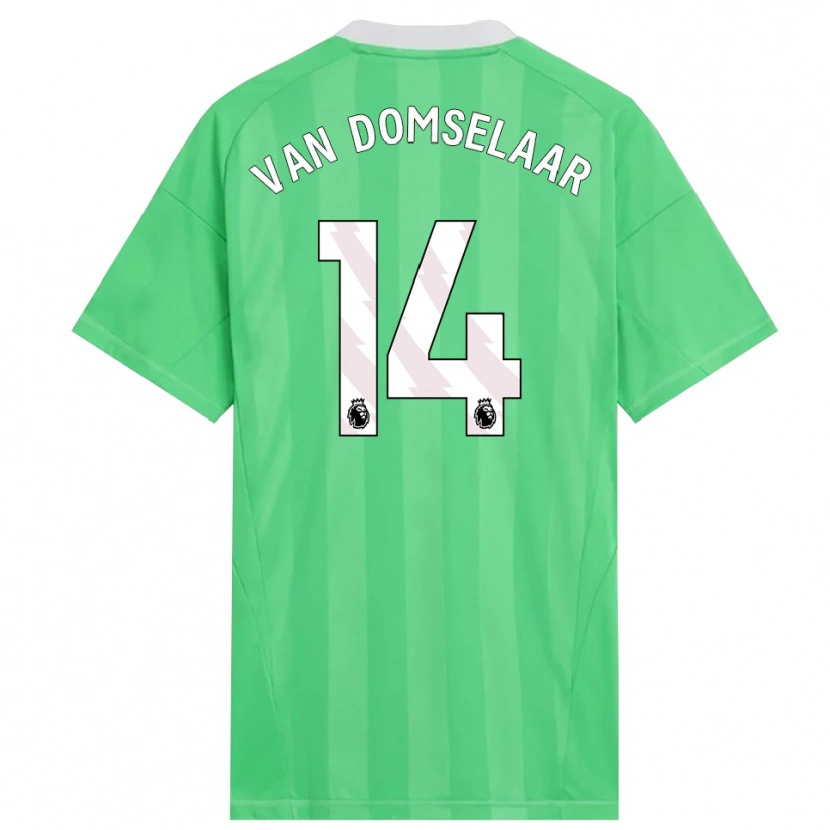 Danxen Niño Camiseta Daphne Van Domselaar #14 Verde Claro Blanco Portero Equipación 2025/26 La Camisa