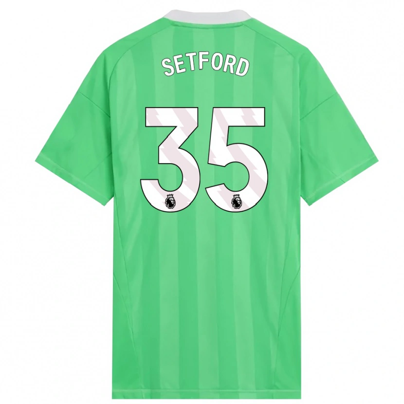 Danxen Niño Camiseta Tommy Setford #35 Verde Claro Blanco Portero Equipación 2025/26 La Camisa