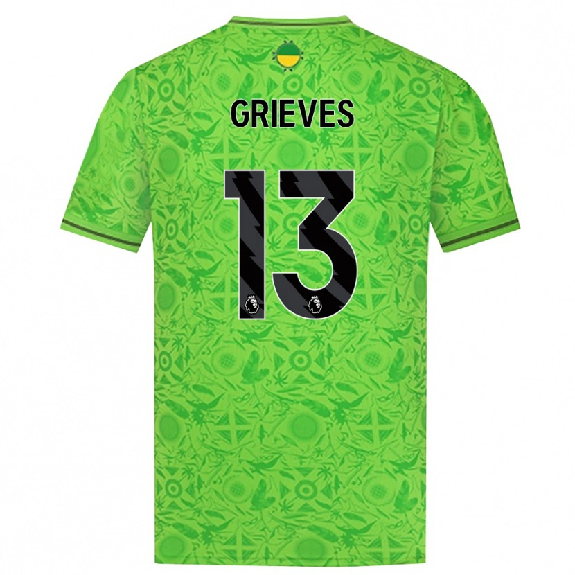 Danxen Niño Camiseta Xander Grieves #13 Verde Negro Portero Equipación 2025/26 La Camisa