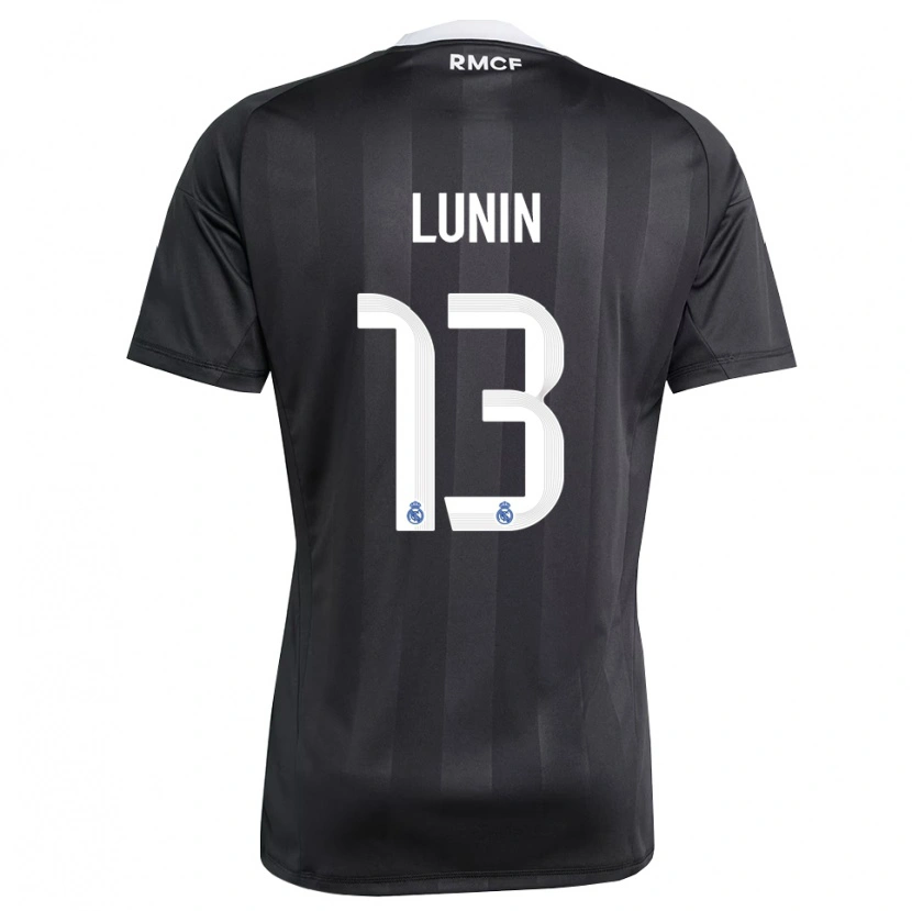 Danxen Niño Camiseta Andriy Lunin #13 Negro Blanco Portero Equipación 2025/26 La Camisa