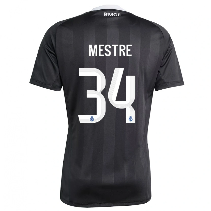 Danxen Niño Camiseta Sergio Mestre #34 Negro Blanco Portero Equipación 2025/26 La Camisa