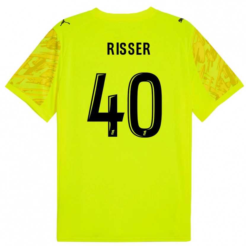 Danxen Niño Camiseta Robin Risser #40 Verde Fluorescente Negro Portero Equipación 2025/26 La Camisa