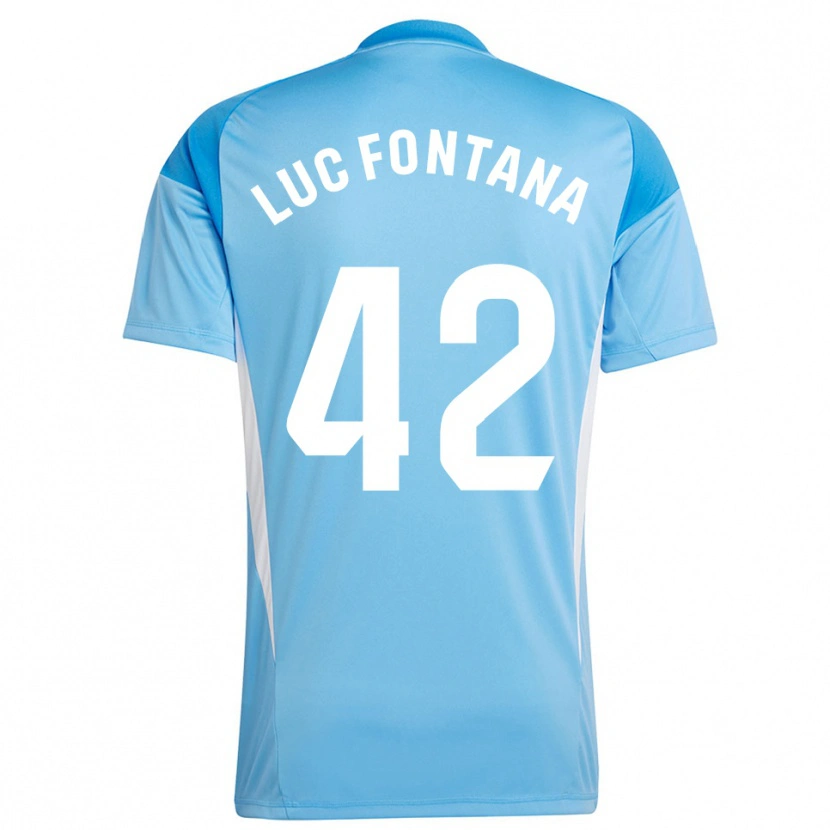 Danxen Niño Camiseta Jean Luc Fontana #42 Blanco Azul Cielo Portero Equipación 2025/26 La Camisa