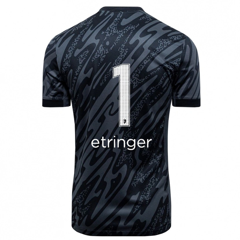 Danxen Niño Camiseta Elias Etringer #1 Negro Blanco Portero Equipación 2025/26 La Camisa