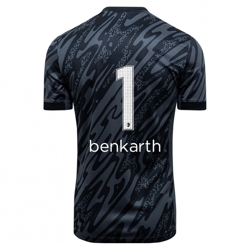 Danxen Niño Camiseta Laura Benkarth #1 Negro Blanco Portero Equipación 2025/26 La Camisa