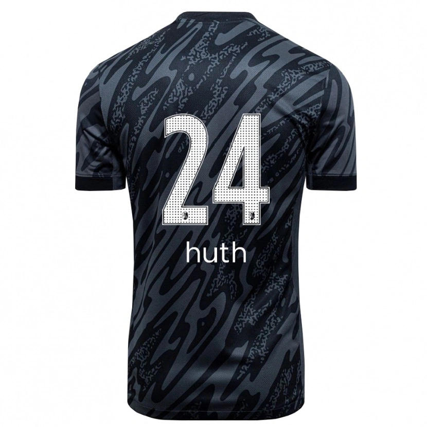 Danxen Niño Camiseta Jannik Huth #24 Negro Blanco Portero Equipación 2025/26 La Camisa