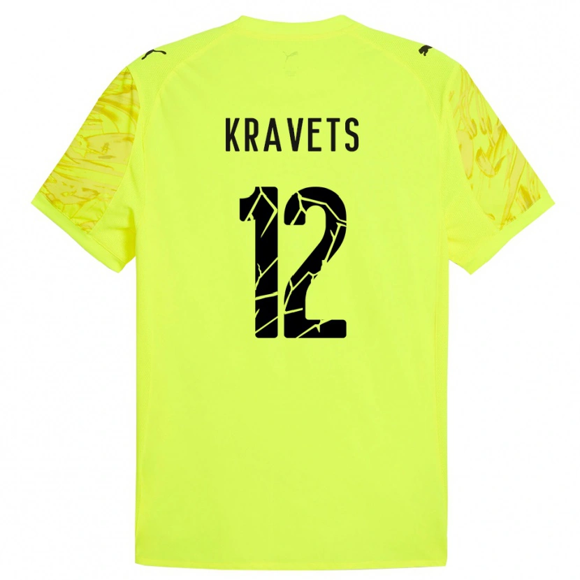 Danxen Niño Camiseta Vladyslav Kravets #12 Verde Amarillo Portero Equipación 2025/26 La Camisa