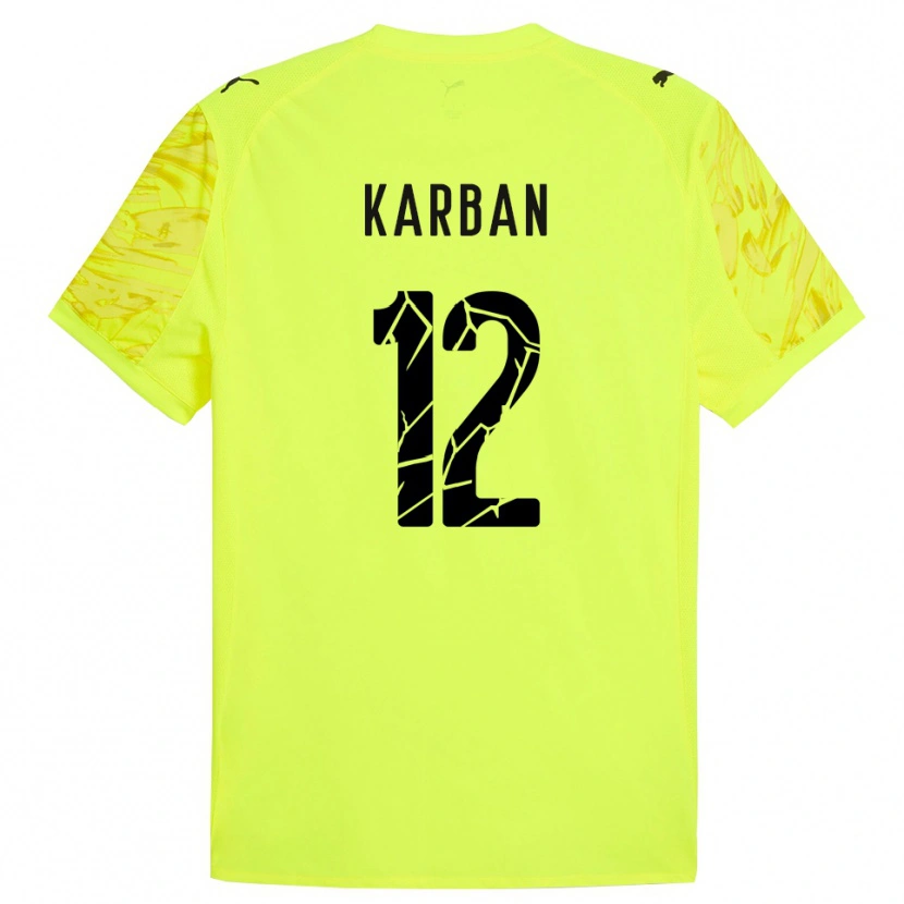 Danxen Niño Camiseta Yevheniia Karban #12 Verde Amarillo Portero Equipación 2025/26 La Camisa