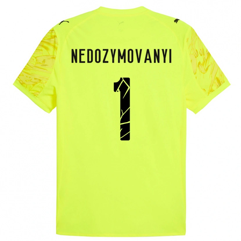 Danxen Niño Camiseta Artem Nedozymovanyi #1 Verde Amarillo Portero Equipación 2025/26 La Camisa