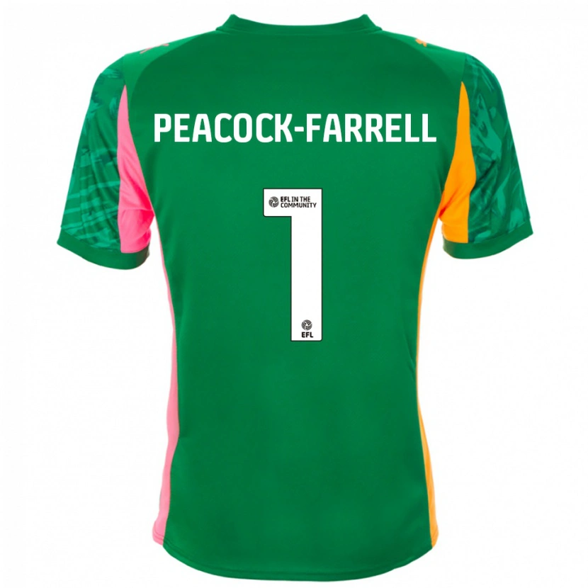 Danxen Hombre Camiseta Bailey Peacock-Farrell #1 Naranja Verde Portero Equipación 2025/26 La Camisa