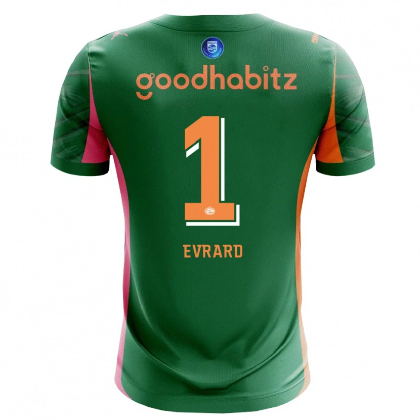 Danxen Hombre Camiseta Nicky Evrard #1 Verde Naranja Portero Equipación 2025/26 La Camisa