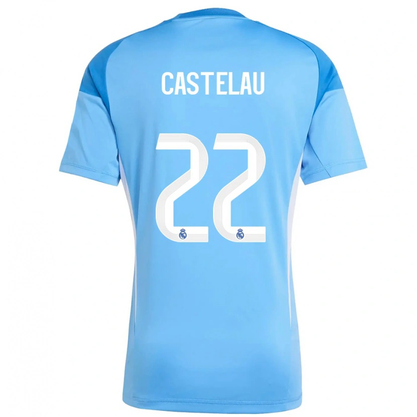 Danxen Hombre Camiseta Alber Castelau #22 Azul Cielo Blanco Portero Equipación 2025/26 La Camisa