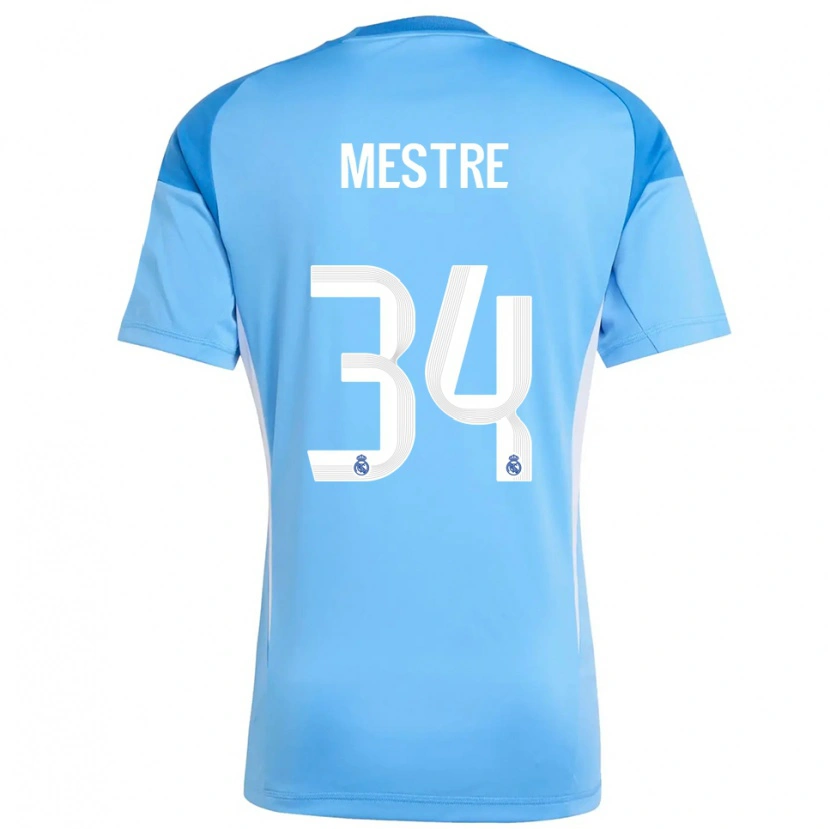 Danxen Hombre Camiseta Sergio Mestre #34 Azul Cielo Blanco Portero Equipación 2025/26 La Camisa