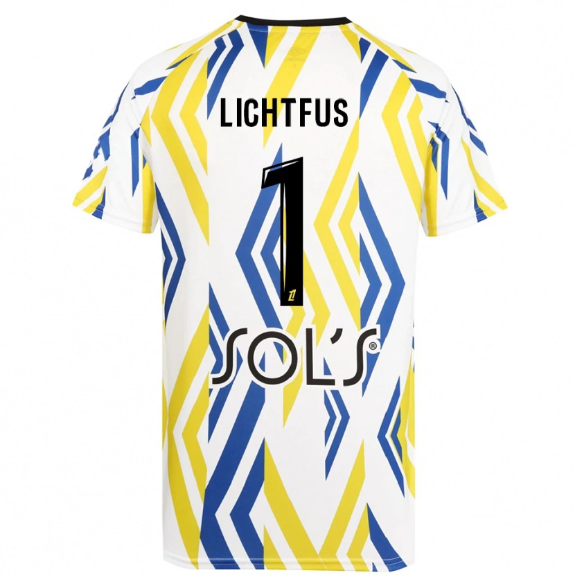 Danxen Hombre Camiseta Lisa Lichtfus #1 Blanco Rojo Azul Portero Equipación 2025/26 La Camisa