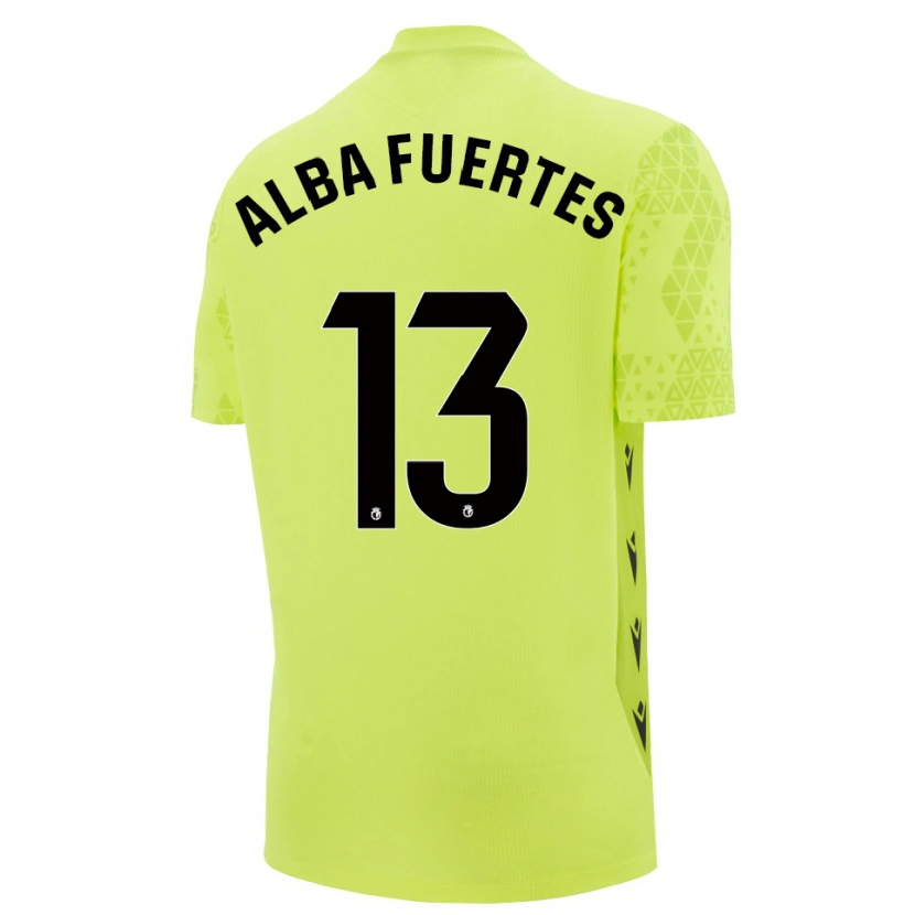 Danxen Hombre Camiseta Alba Fuertes #13 Negro Verde Amarillo Portero Equipación 2025/26 La Camisa