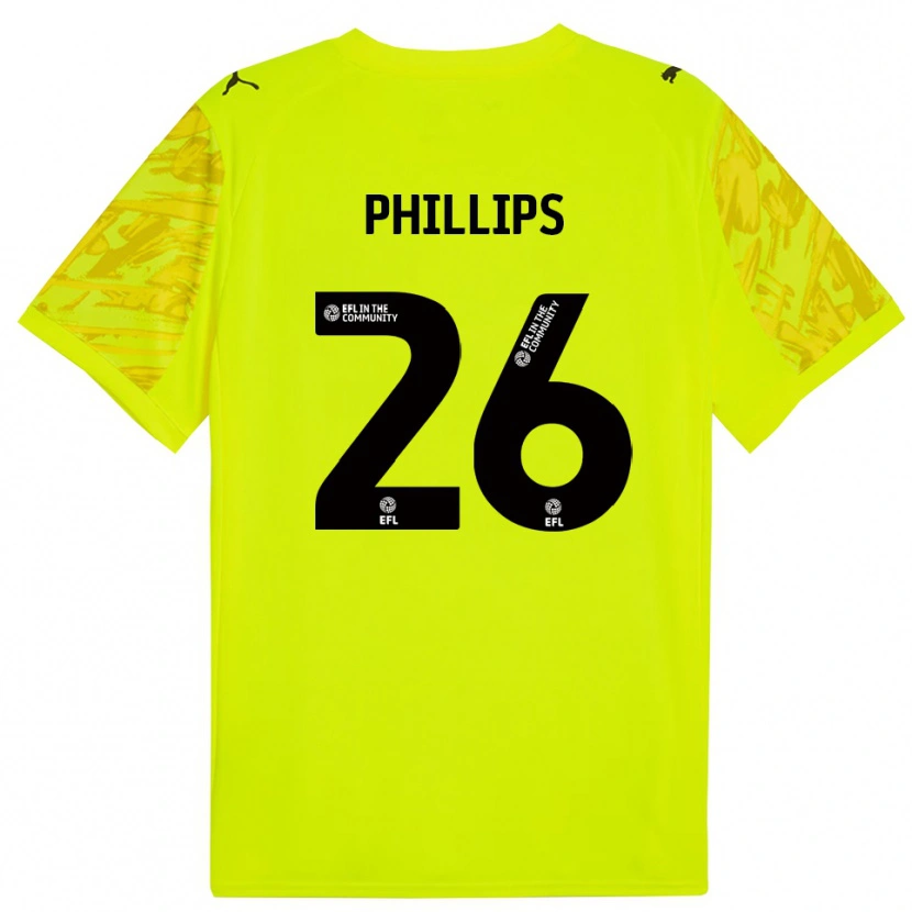 Danxen Hombre Camiseta Noah Phillips #26 Verde Fluorescente Portero Equipación 2025/26 La Camisa