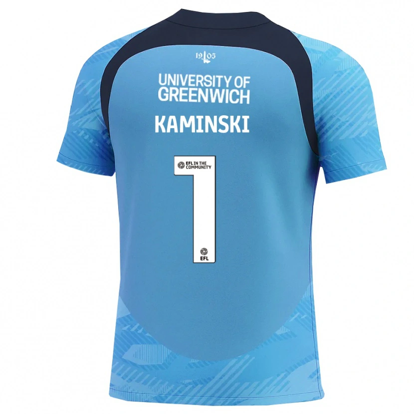 Danxen Hombre Camiseta Thomas Kaminski #1 Azul Blanco Portero Equipación 2025/26 La Camisa