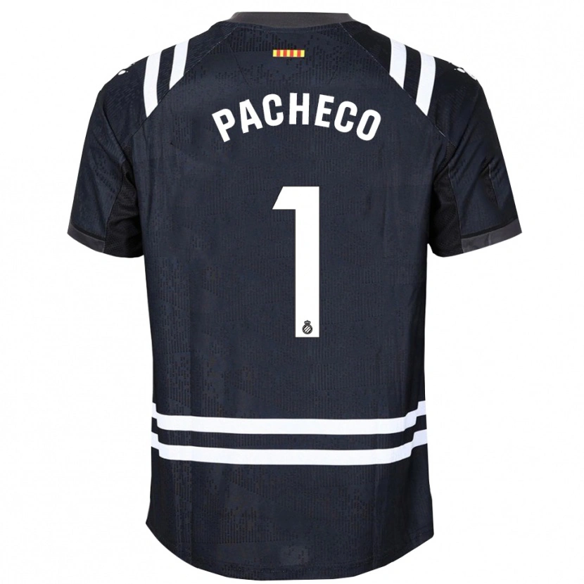 Danxen Hombre Camiseta Álvaro Pacheco #1 Negro Blanco Portero Equipación 2025/26 La Camisa