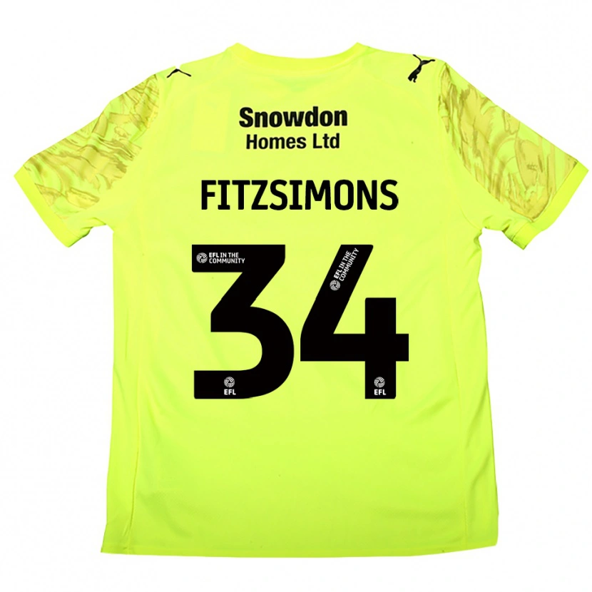 Danxen Hombre Camiseta Ross Fitzsimons #34 Verde Fluorescente Portero Equipación 2025/26 La Camisa