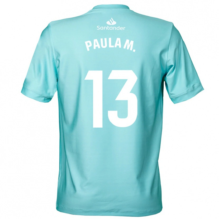 Danxen Hombre Camiseta Paula Muñoz Álvarez #13 Blanco Cian Claro Portero Equipación 2025/26 La Camisa