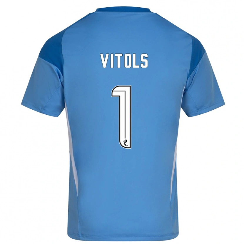 Danxen Mujer Camiseta Rodrigo Vitols #1 Blanco Azul Portero Equipación 2025/26 La Camisa