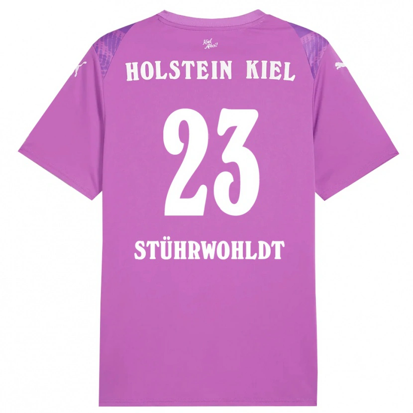 Danxen Mujer Camiseta Timon Stührwohldt #23 Blanco Púrpura Portero Equipación 2025/26 La Camisa