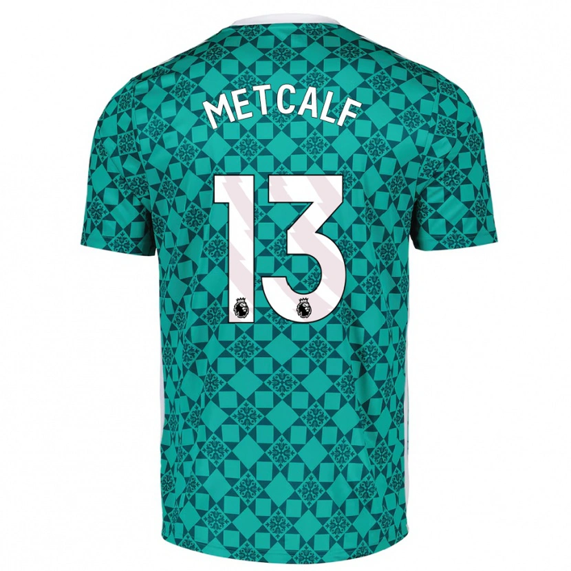 Danxen Mujer Camiseta Ben Metcalf #13 Verde Blanco Portero Equipación 2025/26 La Camisa