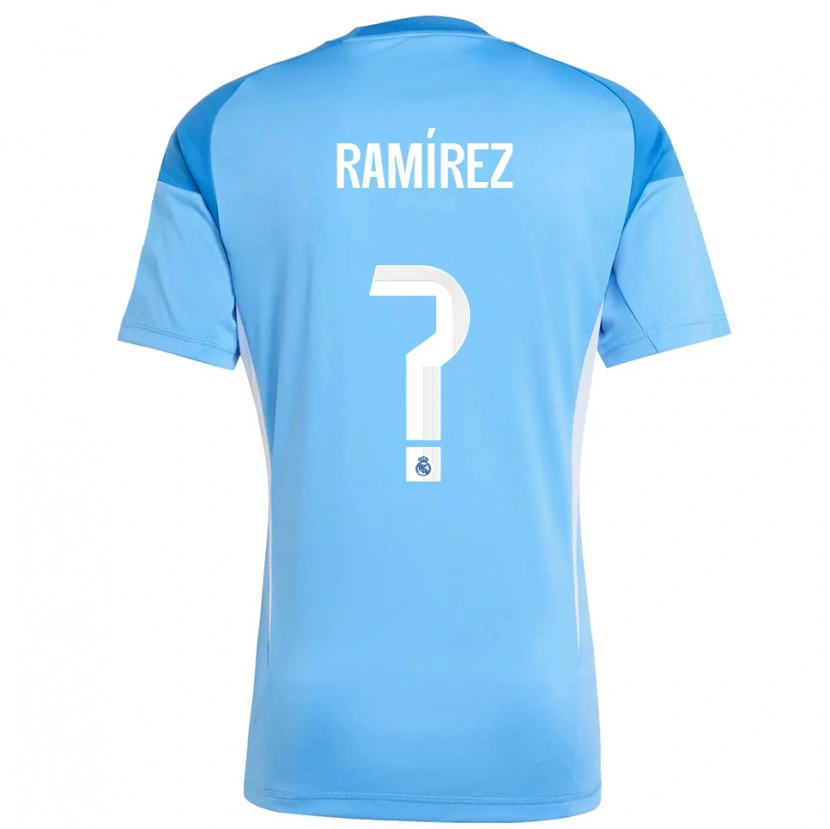 Danxen Mujer Camiseta Izan Ramírez #0 Azul Cielo Blanco Portero Equipación 2025/26 La Camisa