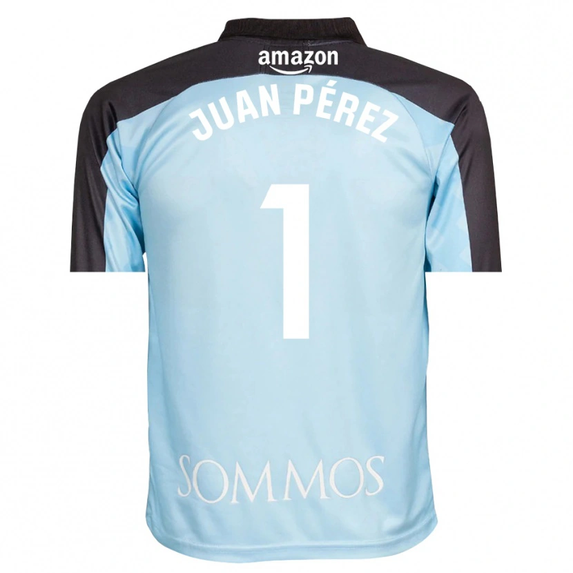 Danxen Mujer Camiseta Juan Pérez #1 Azul Claro Negro Portero Equipación 2025/26 La Camisa