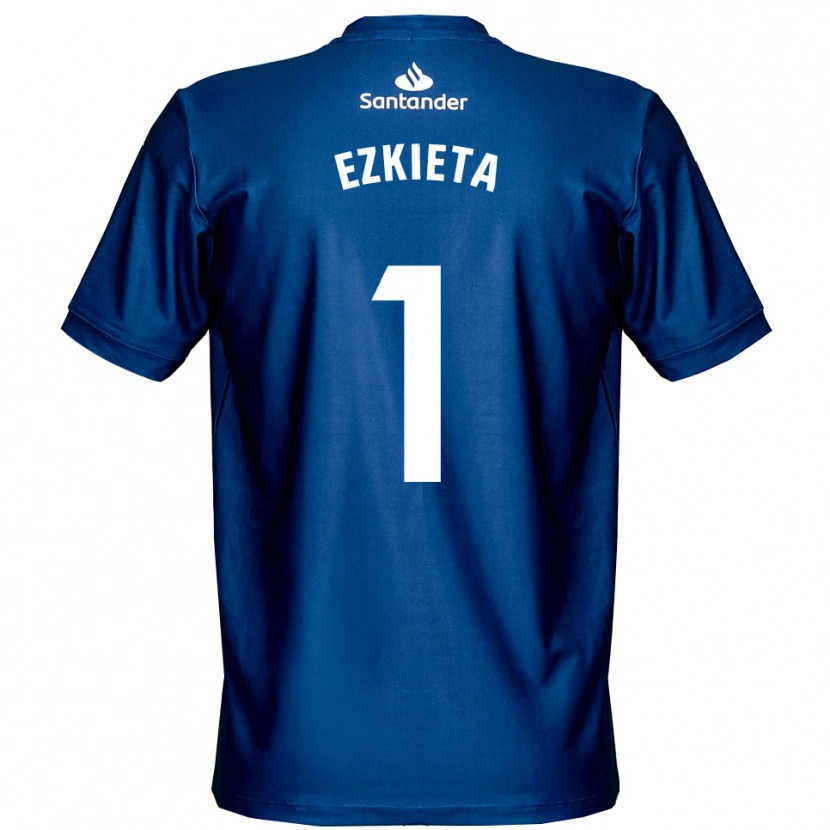 Danxen Mujer Camiseta Jokin Ezkieta #1 Blanco Azul Real Portero Equipación 2025/26 La Camisa
