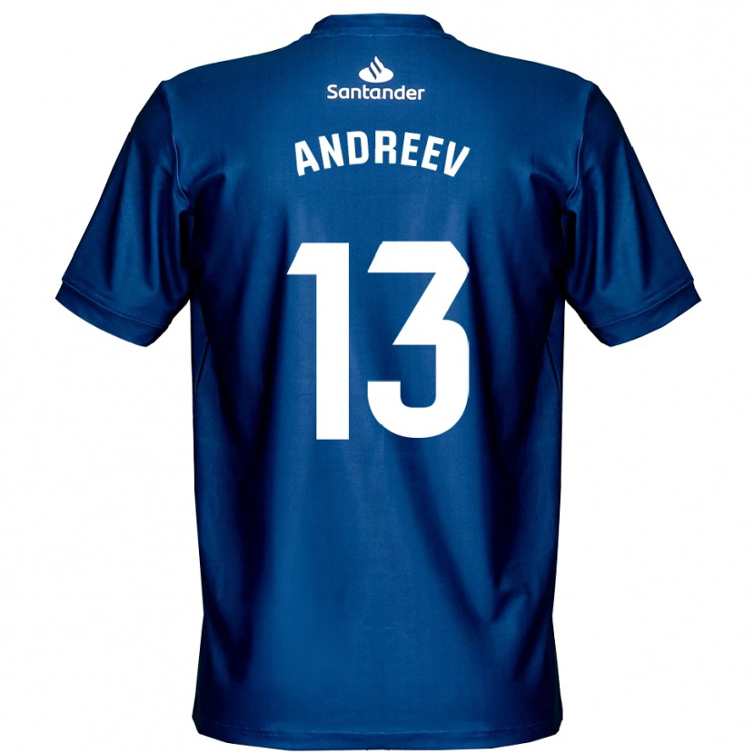 Danxen Mujer Camiseta Plamen Andreev #13 Blanco Azul Real Portero Equipación 2025/26 La Camisa