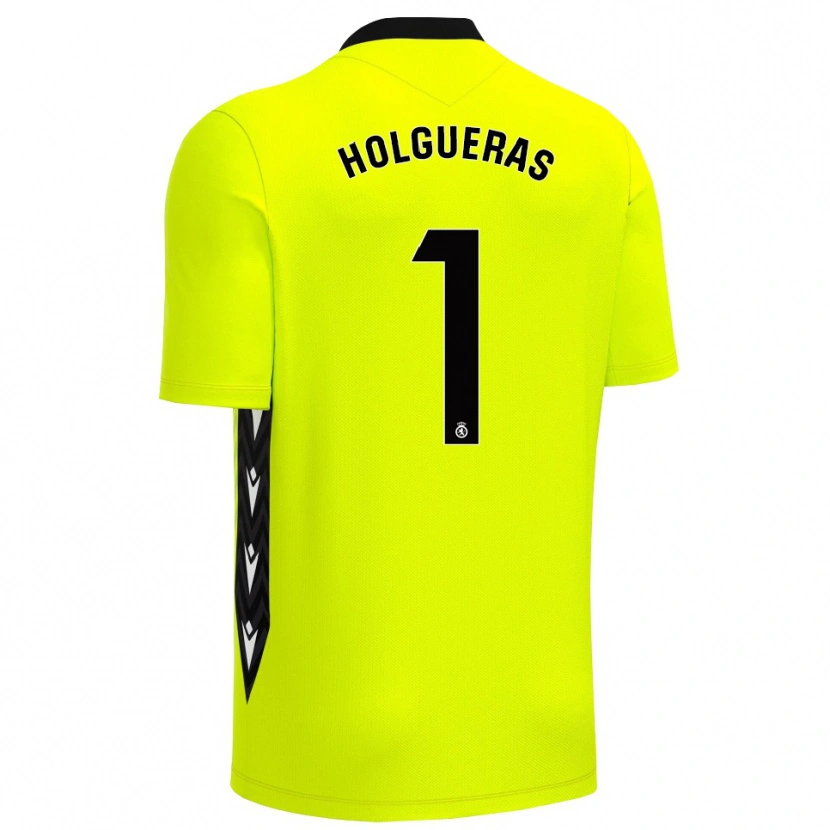 Danxen Mujer Camiseta Javi Holgueras #1 Negro Verde Amarillo Portero Equipación 2025/26 La Camisa