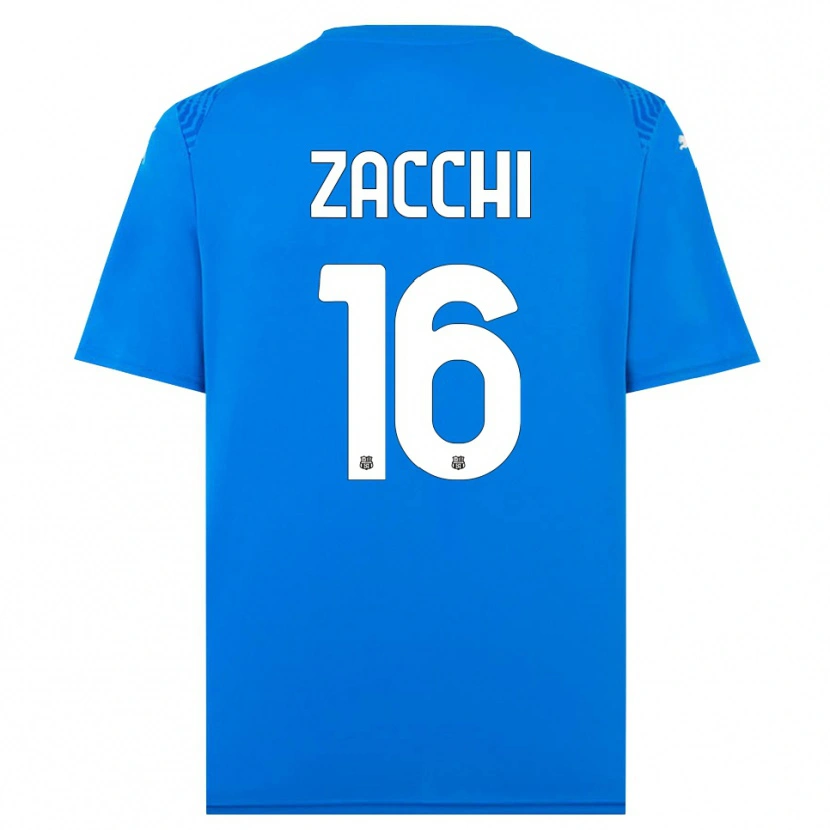 Danxen Mujer Camiseta Gioele Zacchi #16 Azul Blanco Portero Equipación 2025/26 La Camisa