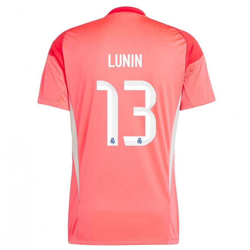 Danxen Mujer Camiseta Andriy Lunin #13 Blanco Blanco Rojo Naranja Portero Equipación 2025/26 La Camisa