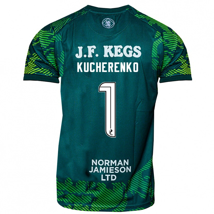 Danxen Mujer Camiseta Yevgeniy Kucherenko #1 Verde Blanco Portero Equipación 2025/26 La Camisa