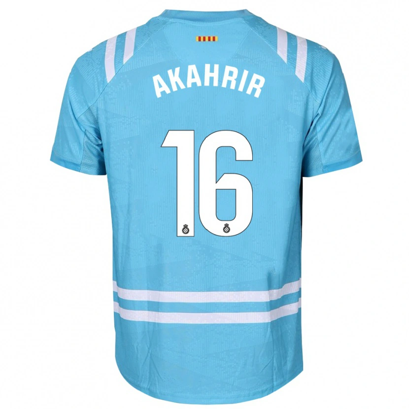Danxen Mujer Camiseta Mohamed Akahrir #16 Blanco Azul Claro Portero Equipación 2025/26 La Camisa