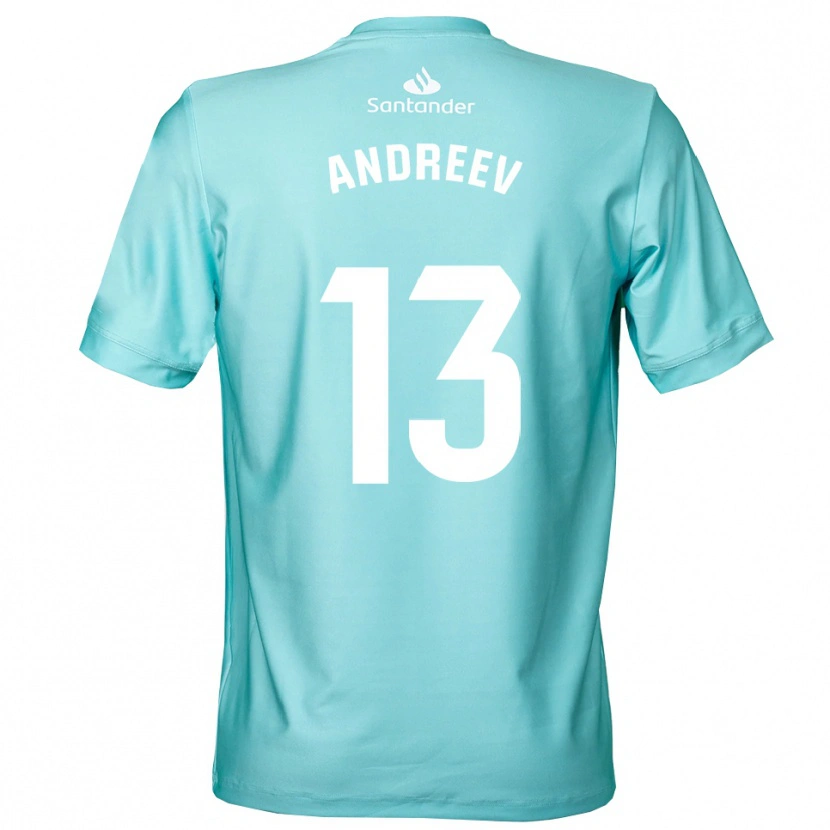 Danxen Mujer Camiseta Plamen Andreev #13 Blanco Cian Claro Portero Equipación 2025/26 La Camisa