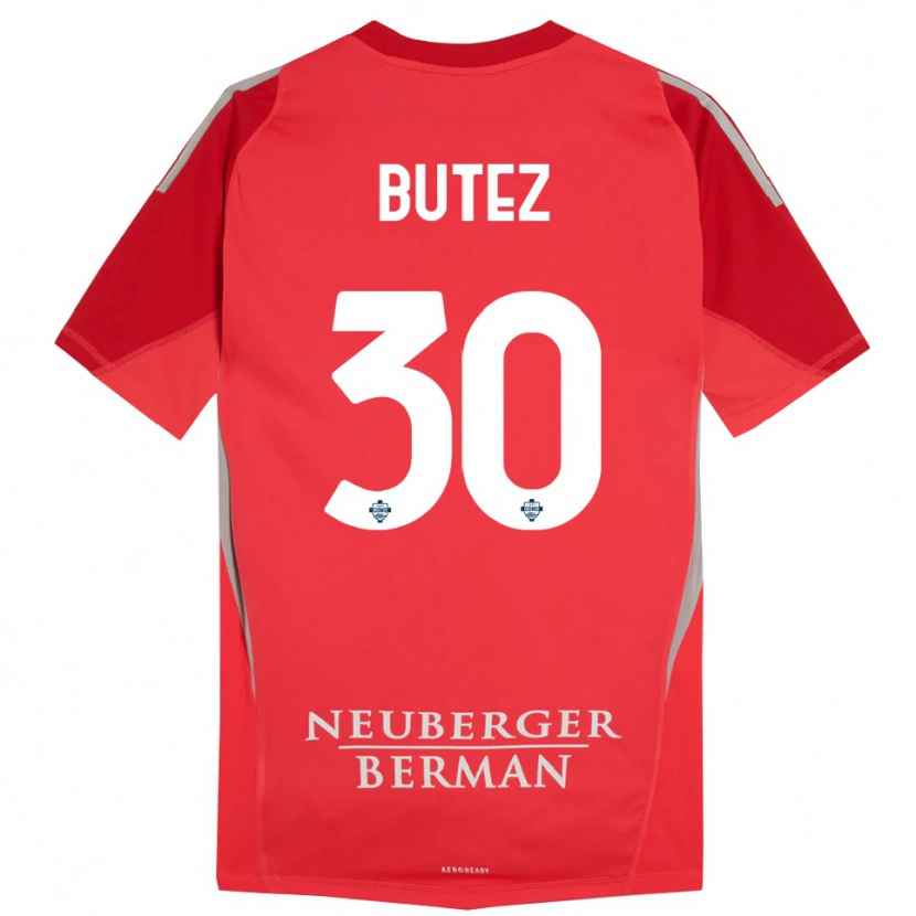 Danxen Mujer Camiseta Jean Butez #30 Rojo Gris Portero Equipación 2025/26 La Camisa