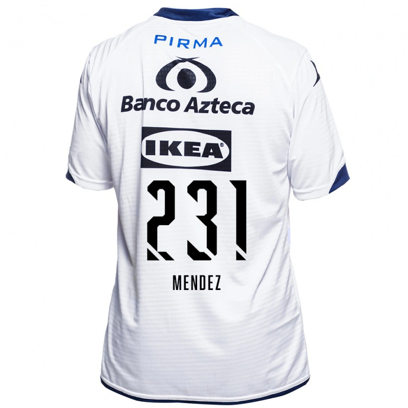Danxen Niño Camiseta Alejandro Méndez #231 Blanco Negro Azul 1ª Equipación 2026/27 La Camisa