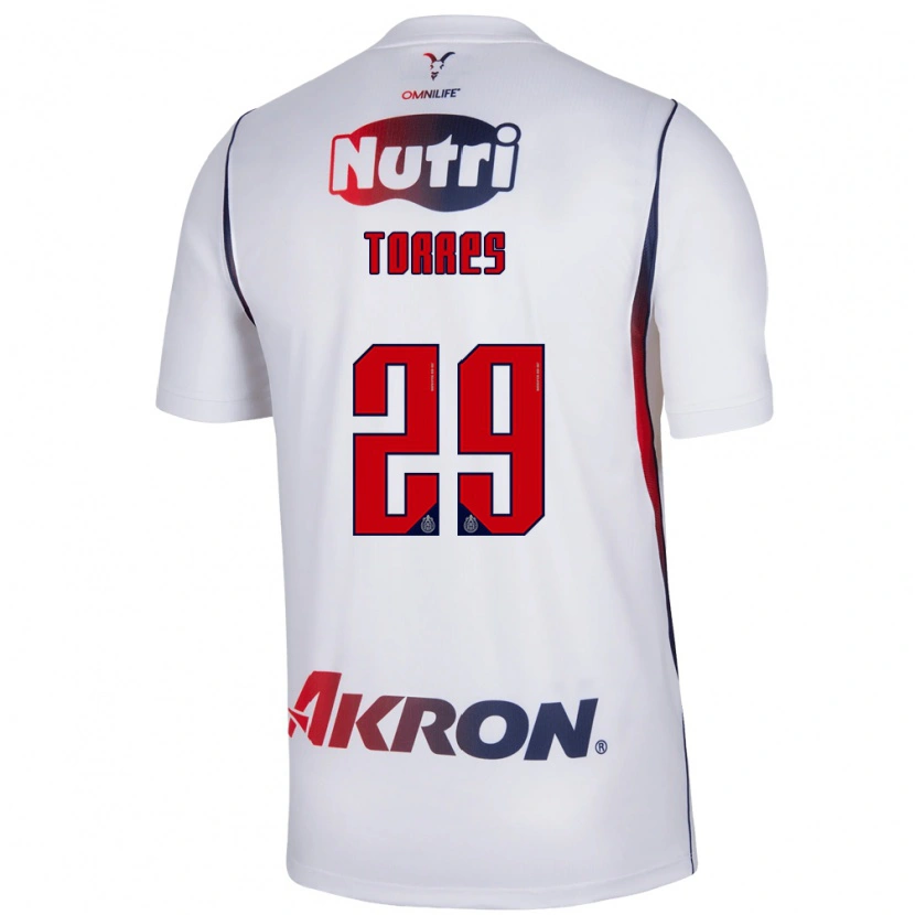 Danxen Niño Camiseta Alan Torres #29 Blanco Azul Marino Rojo 2ª Equipación 2026/27 La Camisa
