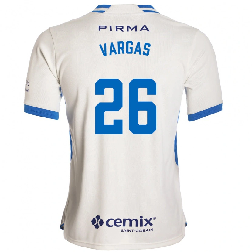 Danxen Niño Camiseta Carlos Vargas #26 Blanco Azul Rojo 2ª Equipación 2026/27 La Camisa