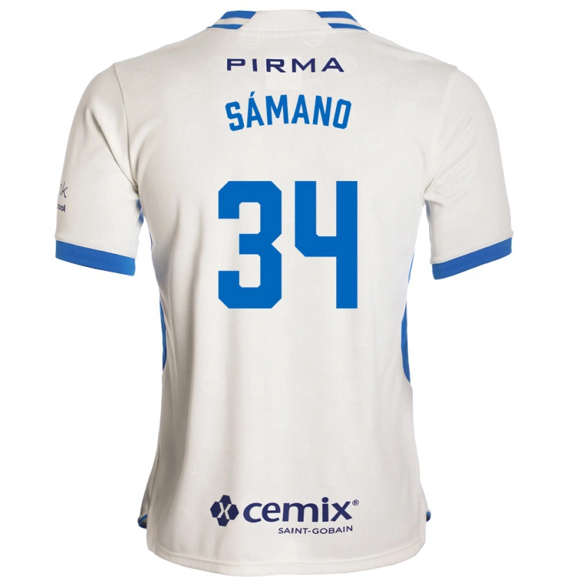 Danxen Niño Camiseta Leonardo Sámano #34 Blanco Azul Rojo 2ª Equipación 2026/27 La Camisa